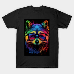 Colorful Raccoon Wearing Sunglasses in Pop Art Style - Unique and Fun Art Design T-Shirt